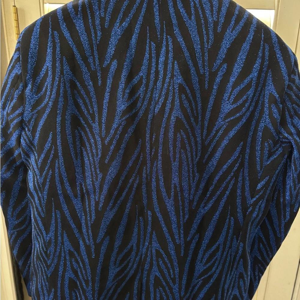 Doohoob elegant Blue and Black Blazer with White Accents glitter glitz statement